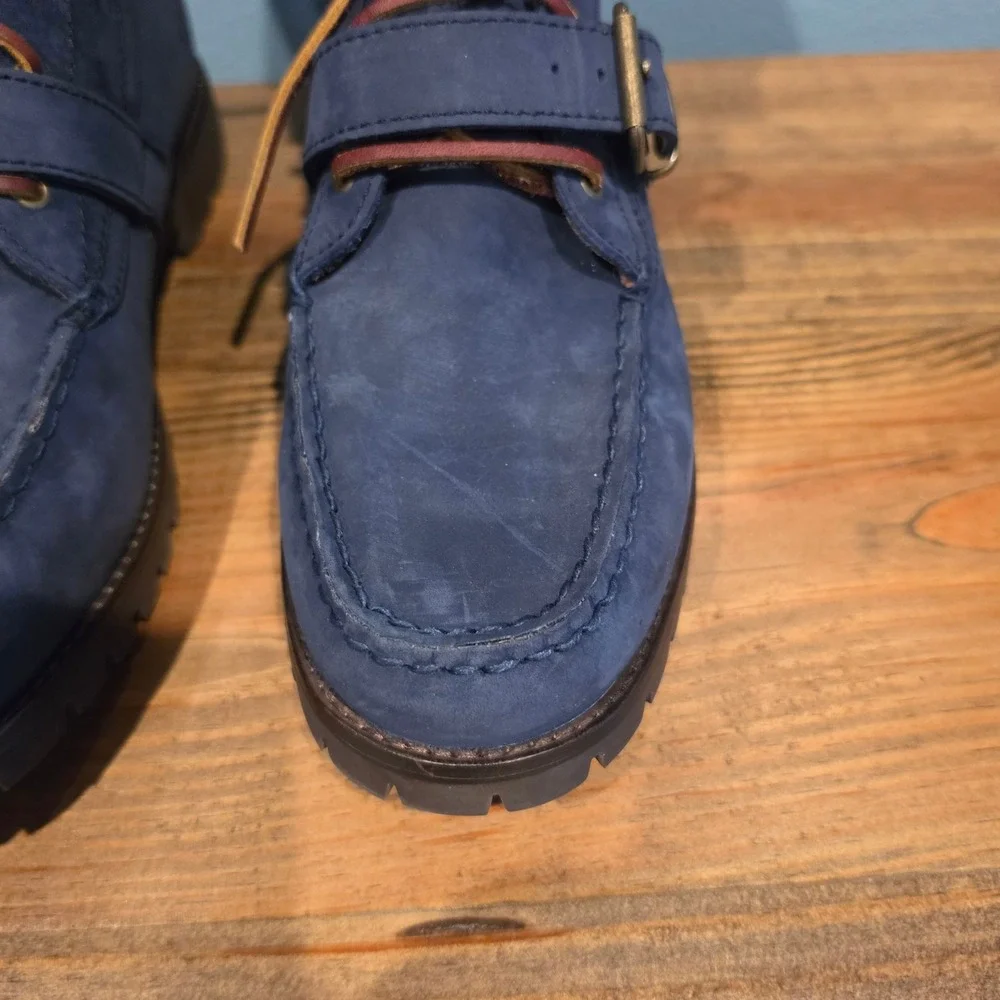Polo Ralph Lauren Mens Ranger Boots Navy Blue Nubuck Leather Buckle Strap 9.5